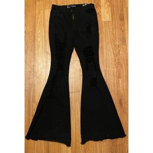 Mind of Her Own Flare Jeans- Black